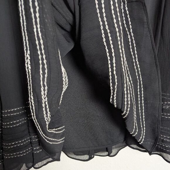 Coldwater Creek Black Contrast Stitch A-Line Sheer Overlay Knee Length Skirt 16 - Picture 5 of 7